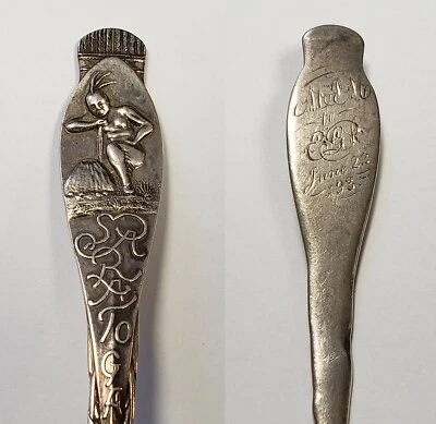Cuchara de recuerdo de plata de ley - Saratoga nativo americano grabado 1893 - FL0494 Foto 1 de 4