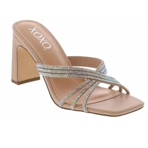 Sandalo slip on XOXO Fanny nudo argento strass moda tacco scorrevole Bling 7,5 m - Foto 1 di 13
