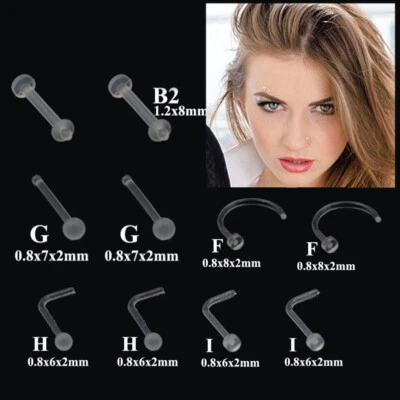Flexible Clear Invisible Hidden Nose Stud Ring Bar Transparent Retainer Acrylic - Image 1 of 4