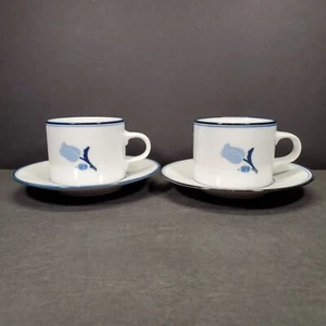 Dansk Set Of 2 Tivoli La Tulipe Blue Mugs & Flora Saucers Japan EUC - Picture 1 of 9