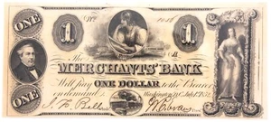 Distrito de Columbia / 1852 Merchants Bank Billete obsoleto de $1,00 / PMG 55 AU - Imagen 1 de 3