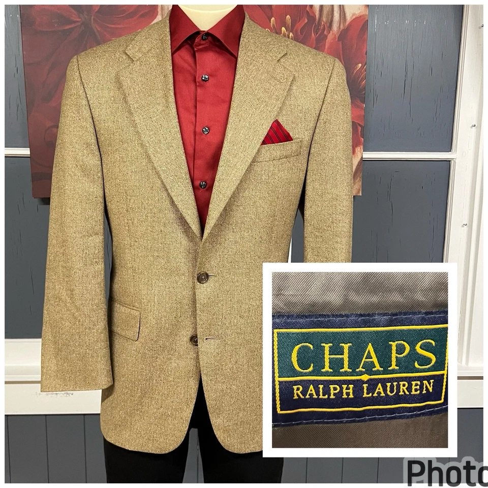 Vintage Chaps Ralph Lauren Sport Coat 3 Button Jacket Mens 41R Silk Wool Hopsack - Image 1 of 4