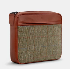 Green Harris Tweed & Brown Leather Ridegowood Messenger Bag - Picture 1 of 4