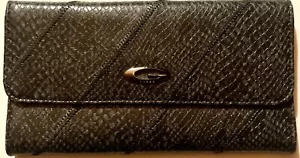 GUESS VINTAGE GEPRÄGT SCHWARZ & GRAU LEDER DREIFACH GEFALTET DAMEN GELDBÖRSE/SCHECKHEFTHALTER - Bild 1 von 4