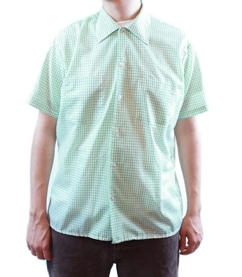 Vintage 70s Shirt M 15 - 15.5 Mens Green White Checkered Short Sleeve Cotton - Image 1 of 4