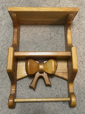 Vintage Oak Wall Trinket Shelf With Bow Accent Towel Rack Good Used Condition - image 1 of 4
