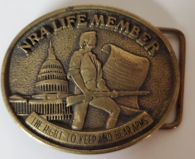 Jadco Solid Brass NRA Life Member Right To Keep & Bear Arms Belt Buckle Vintage - Image 1 of 3