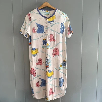 Camisón vintage años 80 90 estampado elefante casa vestido botón frontal Rub-a-Dub dub Foto 1 de 4