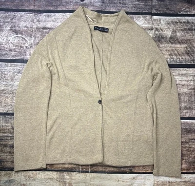Cárdigan Suéter Zara Hombre Pequeño Beige Un Botón Mantón Mezcla Lino Preppy Foto 1 de 4