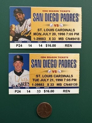Lote de talones de boletos de los Padres Mark MCGWIRE 430th Career HR 43/70 HR 1998 vs Cardinals Foto 1 de 2