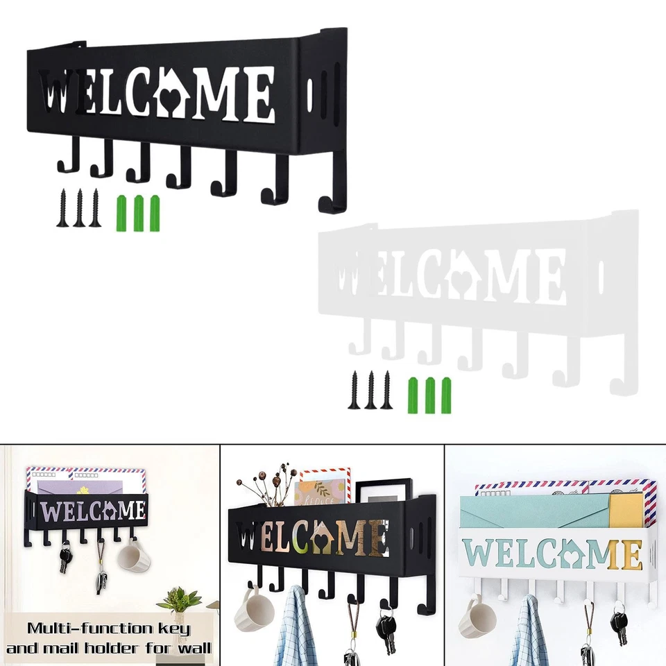Key Holder with 7 Hooks Key Hanging Holder Welcome Word Design Coats Hangers - Image 1 of 1
