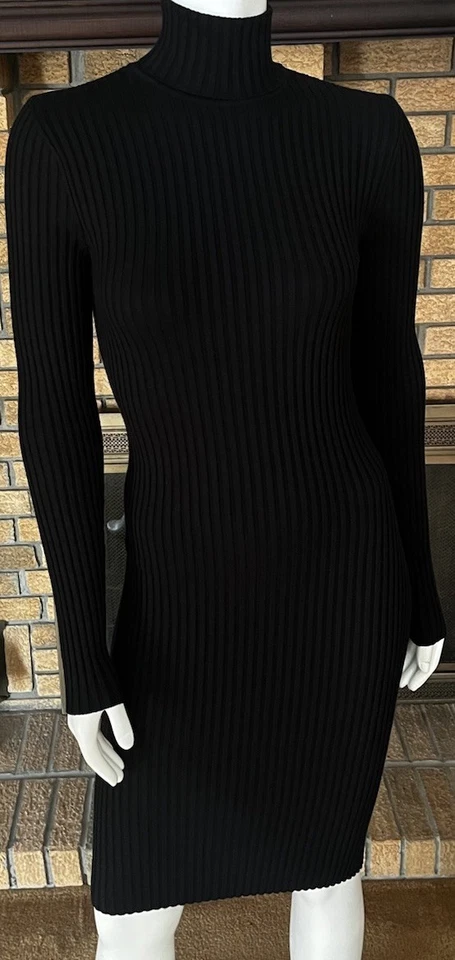 Merino Rib Dress by Wolford With Wool Op Large Black
