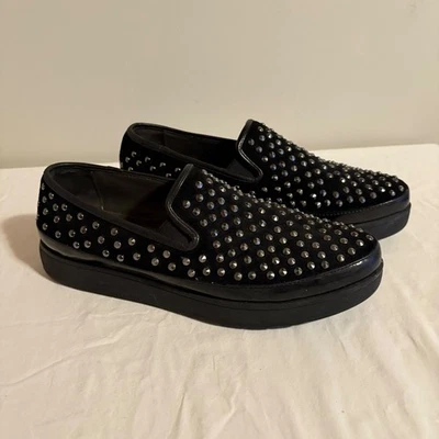 Donald J Pliner Tachonado Negro Gamuza Cuero Sin Cordones Mocasín Plataforma Zapatos Talla 8 Foto 1 de 4