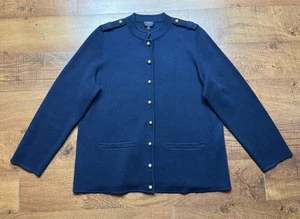 TALBOTS Pure 100% Merino Wool - Plus Size 1X Military Cardigan Sweater Navy Blue - Picture 1 of 9