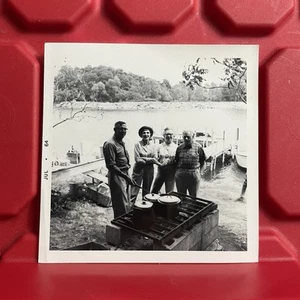 Group Of People Cooking Outside 3 1/2 x 3 1/2 Photograph Pre Owned Vtg 1960s - Picture 1 of 2