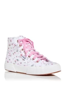 SUPERGA Womens White Floral Padded Round Toe Platform Lace-Up Sneakers Shoes 8.5 - Picture 1 of 11