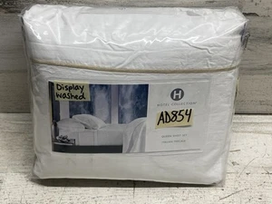 Hotel Collection Italian Percale 100% Cotton Queen Sheet Set White / Gold Nice - Picture 1 of 4