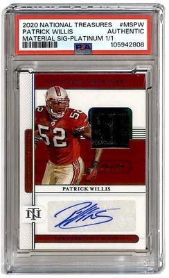 2020 National Treasures Material Platinum 1/1 Patrick Willis Auto PSA ES6 - Image 1 of 2