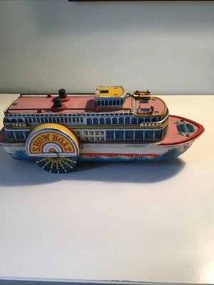 Modern Toys Queen River Tin Litho Paddle Boat Steamboat Vintage Battery Operated - Image 1 of 4