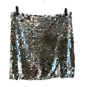 Bardot Women's Sequin Mini Skirt Silver 8 Large Concert Festival Eclectic Rave - Picture 1 of 11
