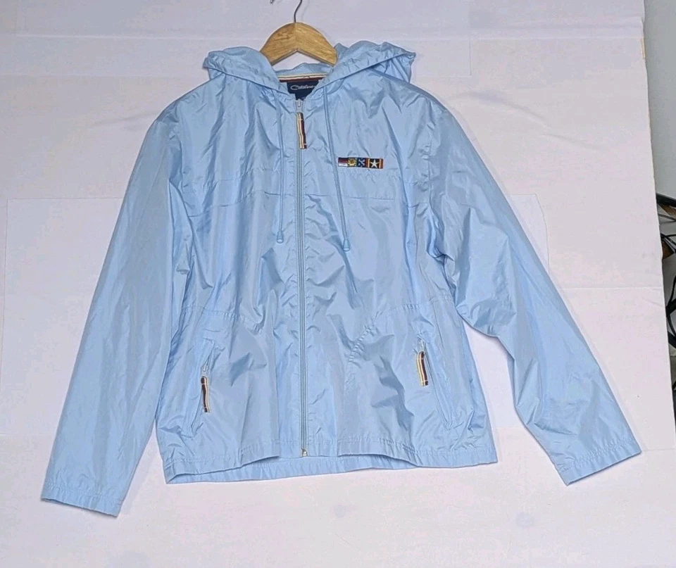 Jaqueta de chuva Catalina com capuz e zíper corta-vento tamanho G (12/14) bolsos com zíper - Imagem 1 de 4