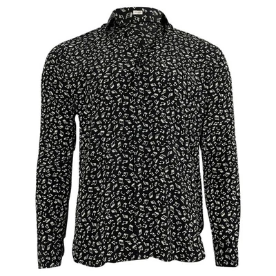 Saint Laurent Printed Long Sleeve Shirt In Silk Men Black Size 48 - Image 1 of 4
