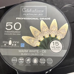 Celebrations Platinum LED C6 Warm White 50 ct String Christmas Lights  24.5 Feet - Picture 1 of 3