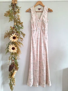 STUNNING VINTAGE MONSOON BLUSH PINK MIX FLORAL PRINT SILK SATIN MAXI DRESS 8 - Picture 1 of 8