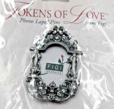 DE COLECCIÓN 1990 TOKENS OF LOVE FM FIGI FLOR MARCO DE FOTOS Broche Prendedor Negro Tono Plata Foto 1 de 4