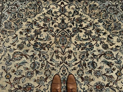 ALFOMBRA ORIENTAL ANTIGUA MARFIL 8x11 anudada a mano silenciada vintage hecha a mano azul 8x10 pies Foto 1 de 4