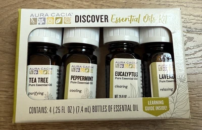 NEW Aura Cacia Essential Oil Kit - Tea Tree / Peppermint / Eucalyptus / Lavender - Image 1 of 4