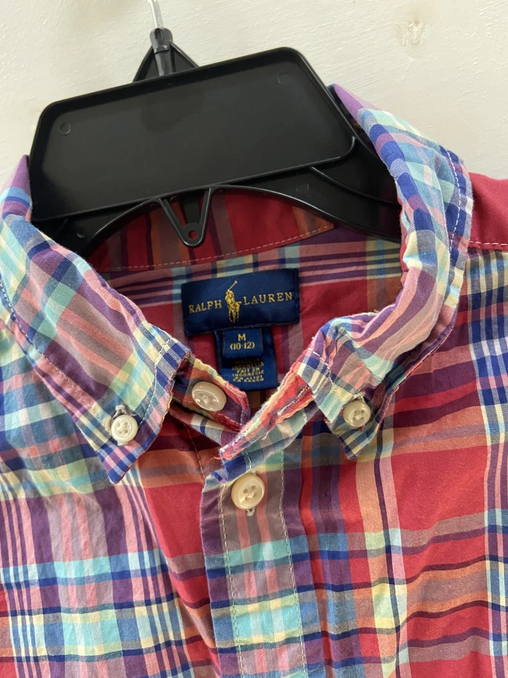 Polo Ralph Lauren Niños Camisa Abotonada 10-12 Azul Rojo Cuadros Pascua Preparación Pony Foto 1 de 4
