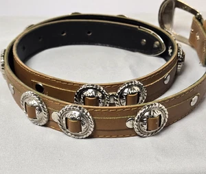 Vintage Western Belt Bonded Leather Ornate Metal Buckles Size M/L - Picture 1 of 8