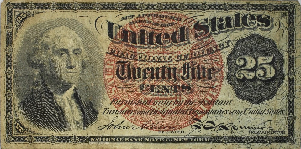 1863 25 Cents Fractional Currency VF+ Details Note Circulated P192 - Image 1 of 2