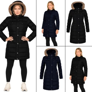 Chaqueta acolchada de invierno cálida de piel sintética con capucha Enzo para mujer - Imagen 1 de 10