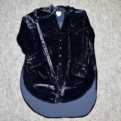 Camisa Maeve by Anthropologie azul marinho veludo com botões ajuste relaxado tamanho 8 - Imagem 1 de 4