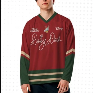 Camiseta deportiva de hockey personalizada Daisy Duck Signature Feliz Navidad festiva vacaciones - Imagen 1 de 3