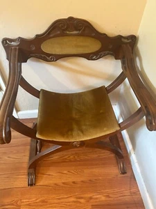 Vintage Renaissance Savonarola Throne Folding Chair Carved - Picture 1 of 3