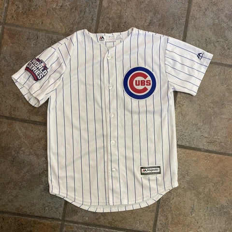 Chicago Cubs Kris Bryant Majestic Boys Jersey 17 White Blue Striped Crew Neck M Cover