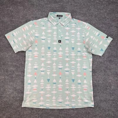 Polo de golf Bad Birdie para hombre talla L camisa calce atlético estampado geométrico manga corta Foto 1 de 4