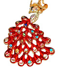 NECKLACE Betsey Johnson PEACOCK Pendant RED Enamel Inlaid CRYSTALS 27" NWT