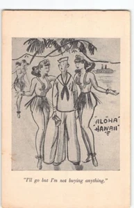 WWII Marinaio & Hula Ragazze in Gonne 1940 Cartolina Hawaii Romance US Military -H3 - Foto 1 di 4