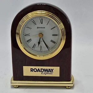 Benchmark Quartz Clock 5” Woodgrain Gold Tone Alarm Roadway Express Plaque Displ - Picture 1 of 12