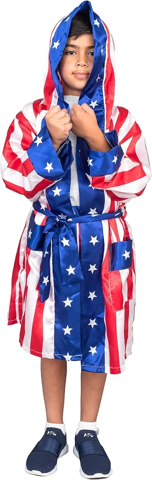 Bata de Boxeo y Pantalones Cortos Satén Disfraz de Halloween - Juegos con disfraces para Niños Boxer Capa Conjunto Foto 1 de 1