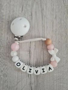 Bebé Niña Dummy Clip Silicona Con Nombre Chupete Personalizado Soporte Cadena Cálsamo - Imagen 1 de 1