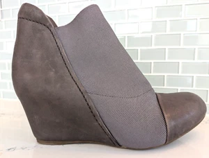 Gentle Souls Wedge Ankle Boots Size 8 M Grey Gray Leather Elastic Pull-on - Picture 1 of 13