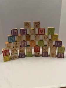 Vintage Lot of 36 Children’s Wooden Building Blocks (Letters Numbers Symbols) - Picture 1 of 2