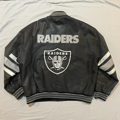 复古 Oakland Raiders 皮革轰炸机夹克男式 XL G-III Carl Banks 90 年代 — 第 1/4 张图片