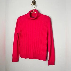 EUC Land’s End Hot Pink Cable Knit Turtleneck Sweater Size M/P - Picture 1 of 7