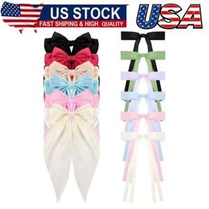 Hair Bows for Women Tassel Hair Ribbon Clips, Big Hair Bow with Long Tail & Hair - Picture 1 of 9